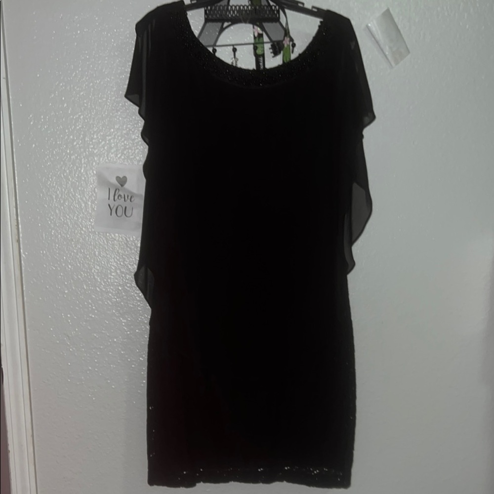 Studio One Black Sheath Mini Dress with Flutter Sleeves
